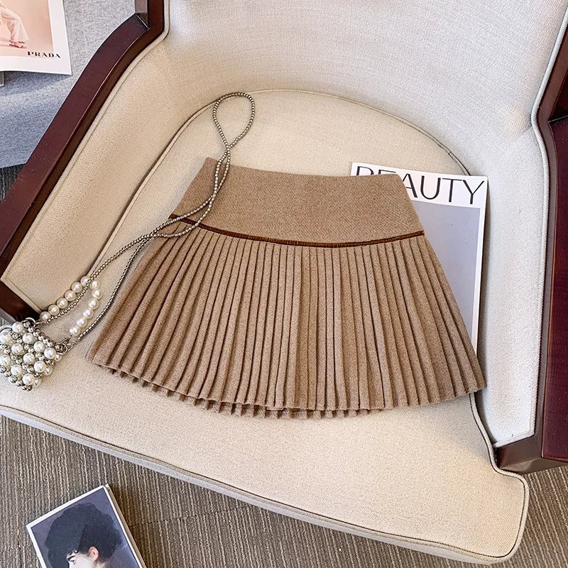 Plaid Pleated Mini Skirt Thick Wool Short Skirt High Waist Box-pleat Miniskirt for Women Teen-girl Preppy Style Outfit - Buy online at  Vibe In Cart.