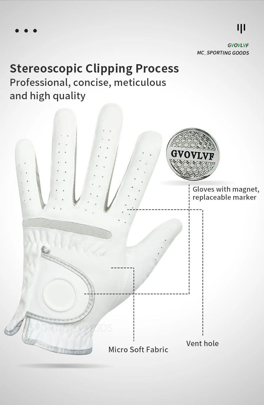 1pc Men Golf Glove Micro Soft Fabric Breathable Comfortable Fitting With Magnetic Marker Replaceable For Golfers White - Buy online at  Vibe In Cart.