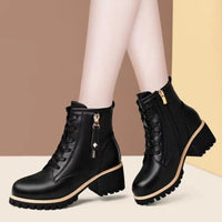 Women's Chunky Sole Ankle Boots     Lace-Up & Side-Zip Combat Boots Winter Fleece-Lined Booties Versatile Leather Boots Platfo - Buy online at  Vibe In Cart.