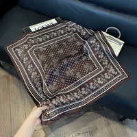 Printed Paisley Houndstooth Square Scarf for Women, Coffee Color, Polyester