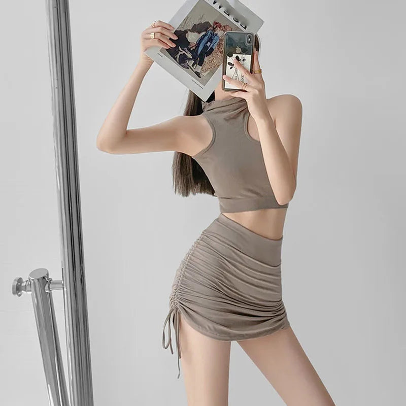 Xpqbb Women Summer Mini Skirts Drawstring Sexy High Waist Wrapped Hip Skirt Female Wild Solid Folds Slim Elastic Shorts Skirts - Buy online at  Vibe In Cart.