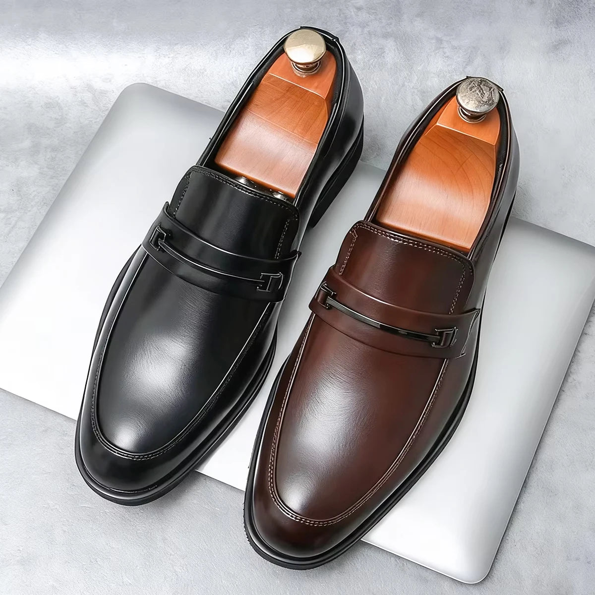 Men's Formal Leather Shoes Classic Style Slip On Loafers Round Toe Breathable Non-Slip Business Dress Wedding Office Casual Shos - Buy online at  Vibe In Cart.