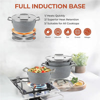 Nonstick Stackable Cooking Pots Set, 6-Piece Gray Granite Stone Kitchen Cookware with Lids, Dishwasher Safe & Toxin Free - Buy online at  Vibe In Cart.