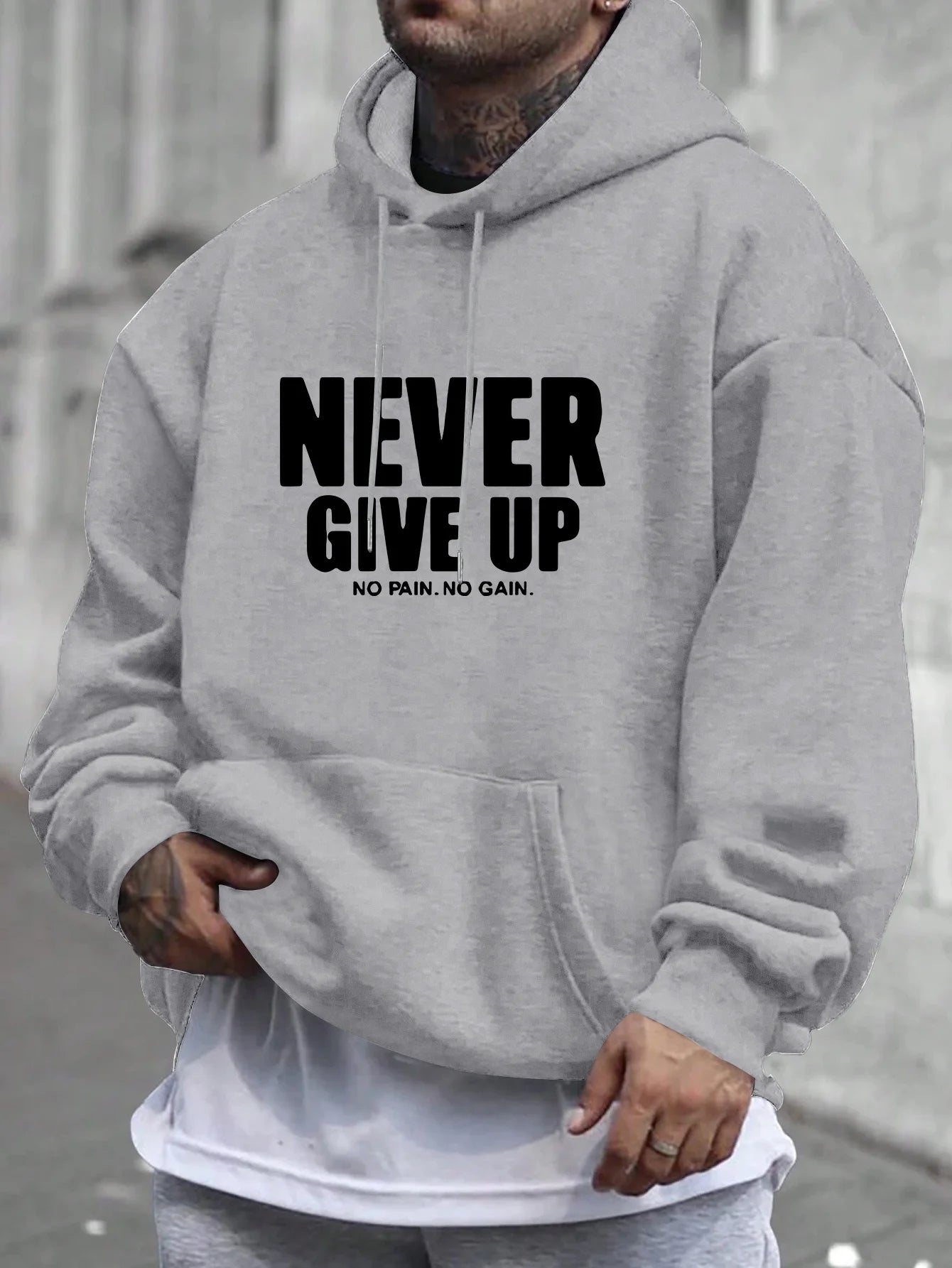 Men'S Hoodie Never Give Up Print Casual Fleece-Lined Pullover Kangaroo Pocket Stylish Streetwear Fall Casual Wear Hoodie - Buy online at  Vibe In Cart.