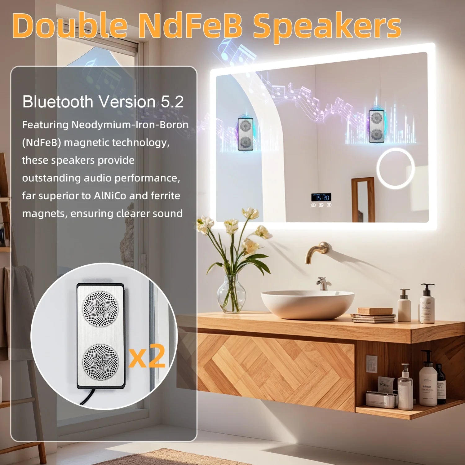 80/100/120/CM LED Bluetooth Bathroom Mirror Touch Antifog with 3X Magnifier Dimmable Date and Time Setting Vanity Mirror - Buy online at  Vibe In Cart.