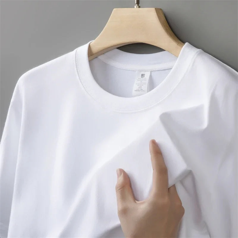 230g Men's Oversized Thick Round Neck T-shirt Summer Short Sleeved T-shirt Pure Cotton Solid Color Top Casual Versatile T-shirt - Buy online at  Vibe In Cart.