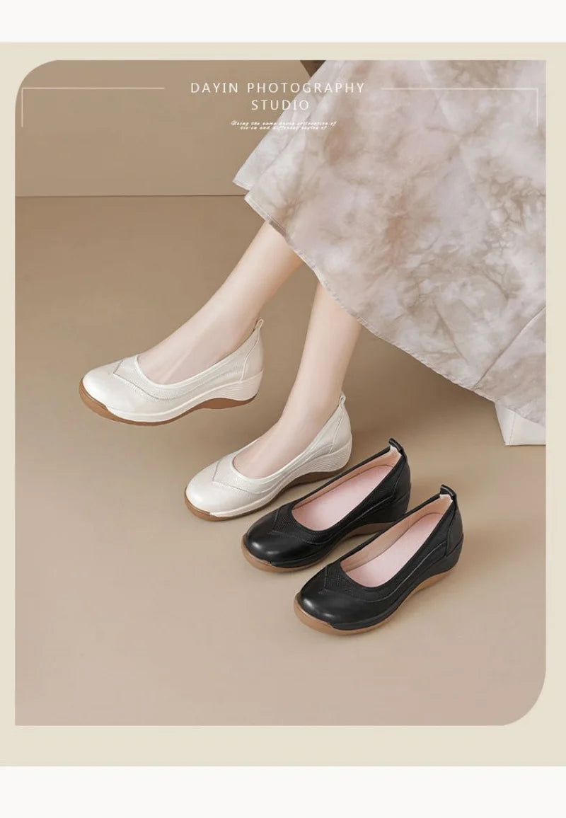 Women's White Soft - Leather Comfortable Wedge Flats - Breathable & Versatile - Buy online at  Vibe In Cart.