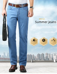 New Ice Silk Thin Denim Jeans For Men Blue Straight Stretch Cotton Pants Business Casual Lightweight Trousers Spring Summer - Buy online at  Vibe In Cart.