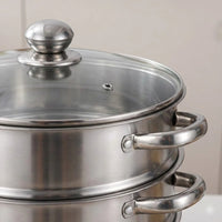 5 Tier Stainless Steel Steamer Pot Set 28cm Large Capacity Stackable Cookware With Glass Lid For Home Kitchen - Buy online at  Vibe In Cart.