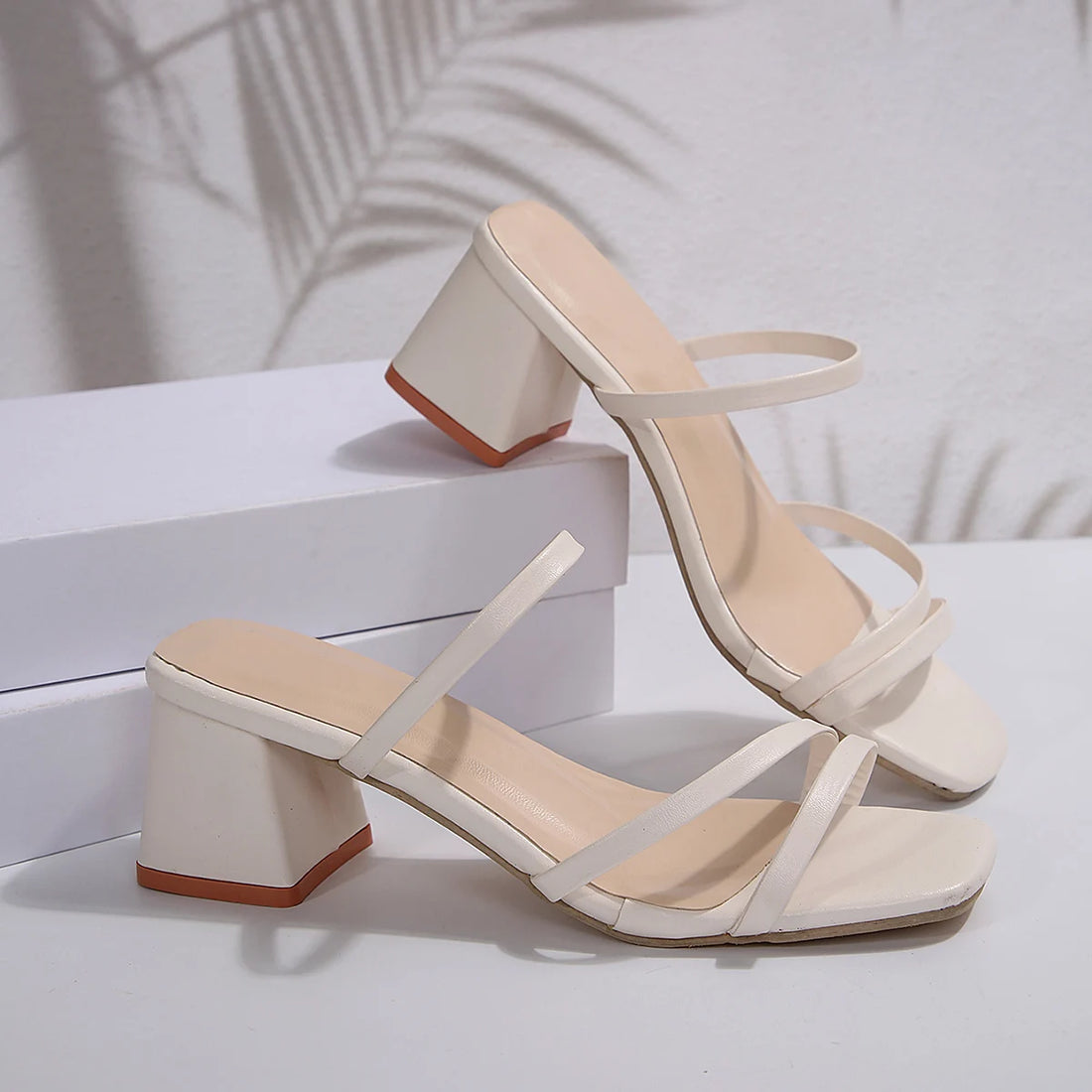 Simple Solid Color High Heels Sandals Women 2025 Summer Peep Toe Thick Heeled Slippers Woman Plus Size 42 Ladies Walking Shoes - Buy online at  Vibe In Cart.