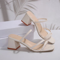 Simple Solid Color High Heels Sandals Women 2025 Summer Peep Toe Thick Heeled Slippers Woman Plus Size 42 Ladies Walking Shoes - Buy online at  Vibe In Cart.