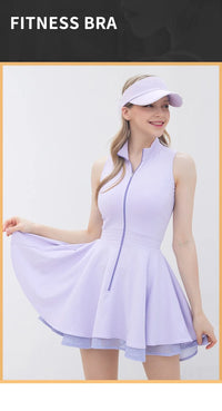 Fashion Tennis Golf Clothing Ladies Sleeveless Lace Sports Dress Quick Dry Half Zip Slim Dresses Woman Girls Sports Jersey Skirt