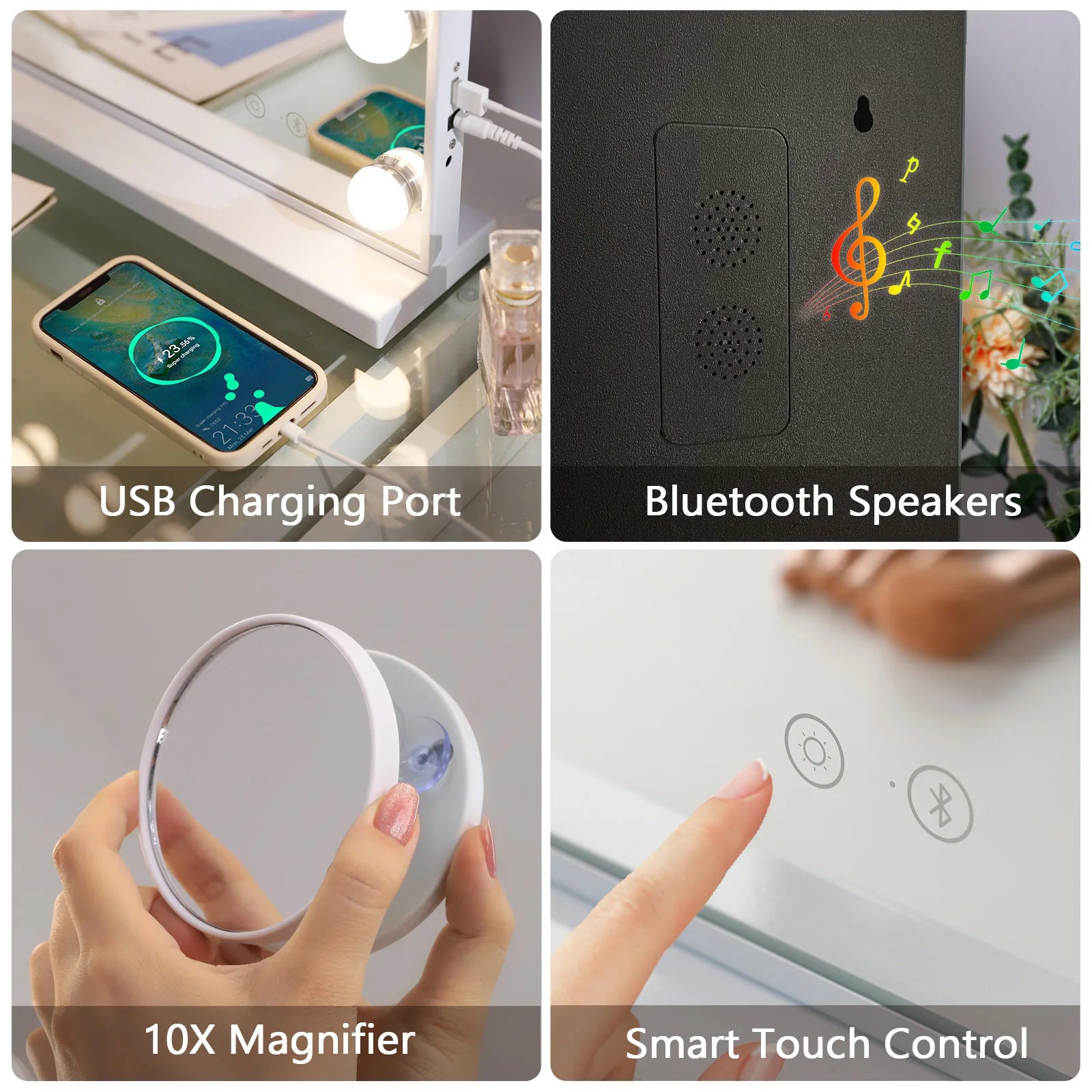 Large Bluetooth Vanity Mirror Makeup Mirror with Lights Hollywood Mirror Touchscreen Control Cosmetic Mirrors with 15 LED Bulbs - Buy online at  Vibe In Cart.