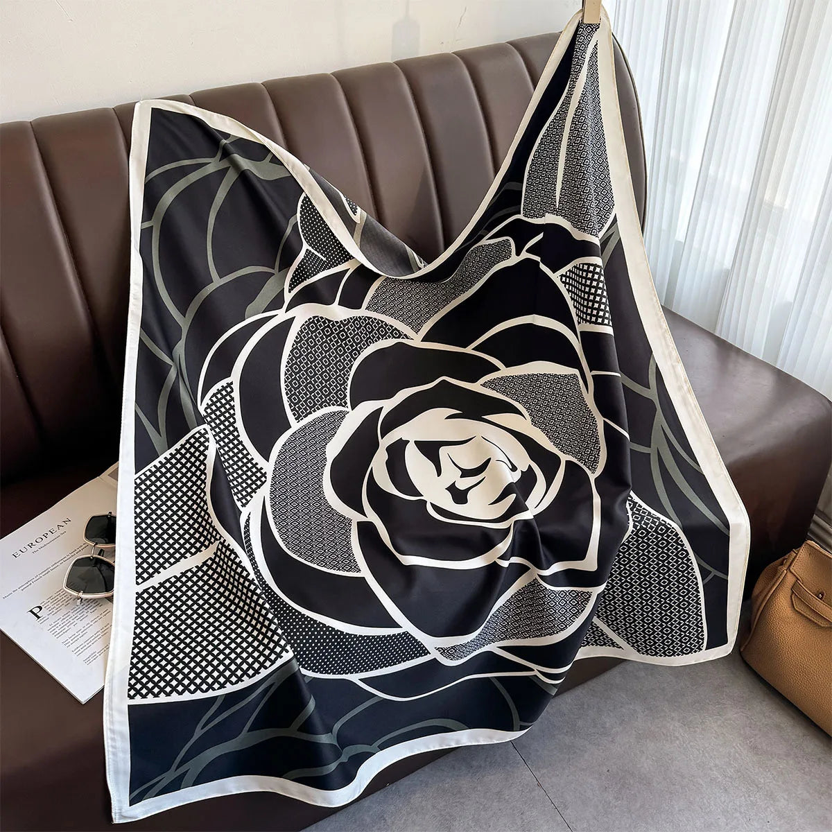 Women's Square Twill Scarf, 90x90 cm, for All Seasons