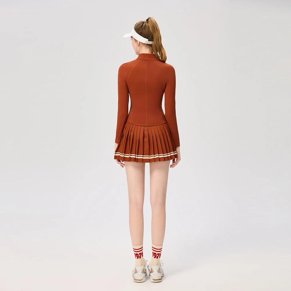 Women Long Sleeve Yoga Tennis Shirts Zipper Collar Workout Athletic Tops Ladies Slim Pleated Tennis Skirt Gym Short Skorts - Buy online at  Vibe In Cart.