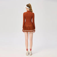 Women Long Sleeve Yoga Tennis Shirts Zipper Collar Workout Athletic Tops Ladies Slim Pleated Tennis Skirt Gym Short Skorts - Buy online at  Vibe In Cart.