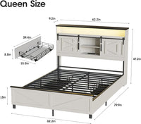 Vabches Bed Frame Queen with 4 Drawer&Storage Headboard Platform Bed Frame with LED Light& Power Strip&Sliding Barn Door Bedroom - Buy online at  Vibe In Cart.