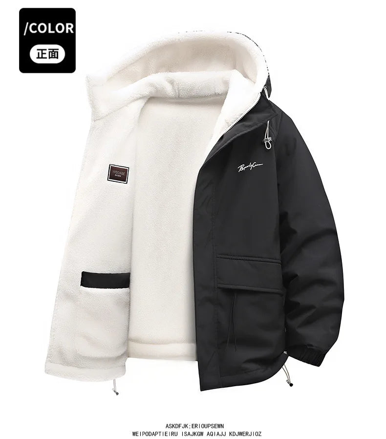 Reversible Winter Lamb  Fleece Hooded Jacket Streetwear Men Women Reversible Cotton Jackets Casual Zipper Thick Warm Coat - Buy online at  Vibe In Cart.