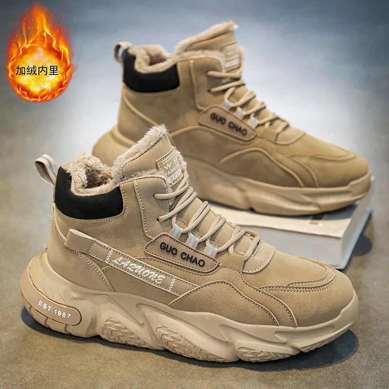 New autumn and winter high top and plush thick cotton shoes for men, casual, non slip, thick soled, cold resistant, warm cotton - Buy online at  Vibe In Cart.