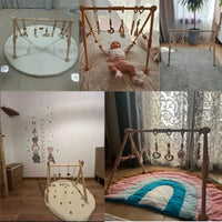 Foldable Wooden Baby Play Gym with Rattle, Mobile and Sensory Toys