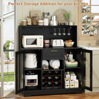 Illuminated Wine & Liquor Cabinet with Rack, Glass Holder, and Storage for Kitchen Buffet - Buy online at  Vibe In Cart.