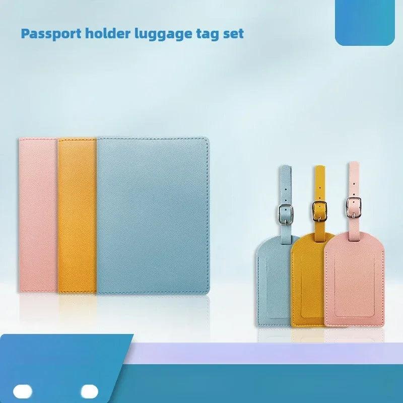 Thick Multi-Color PU Leather Passport Holder Set with Luggage Tag