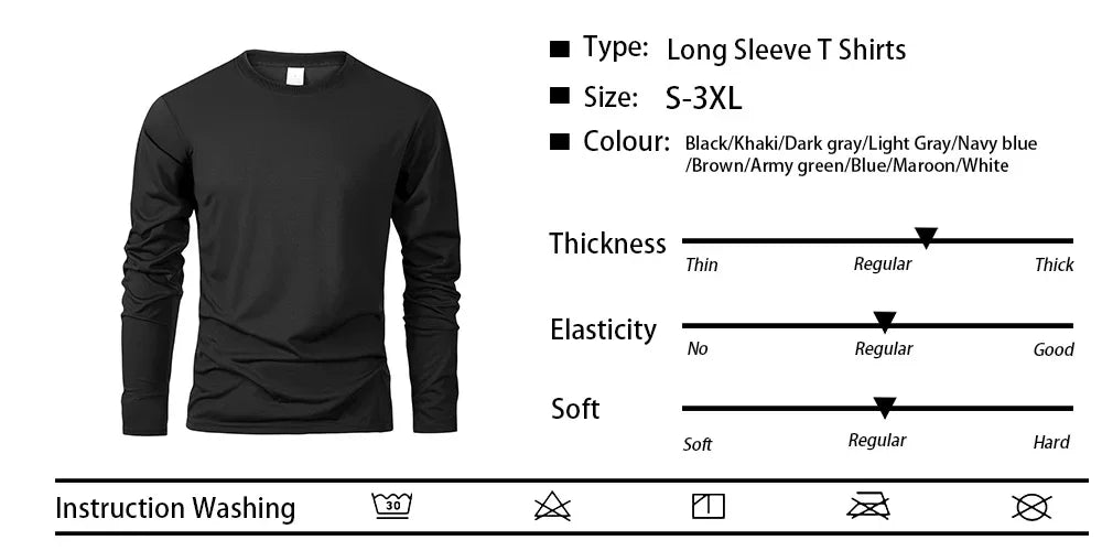 Spring Autumn Men‘s T-shirts Long Sleeve Casual Tops Solid Color High Quality Male T-Shirt Classic Men Clothing - Buy online at  Vibe In Cart.