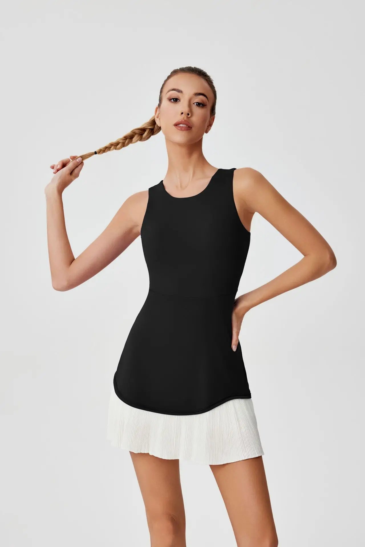 Women One-piece Tennis Dress Summer Black Contrast Pleated Anti Light Speed Dry Sports Dresses Hollowed Out Back Yoga Clothes - Buy online at  Vibe In Cart.