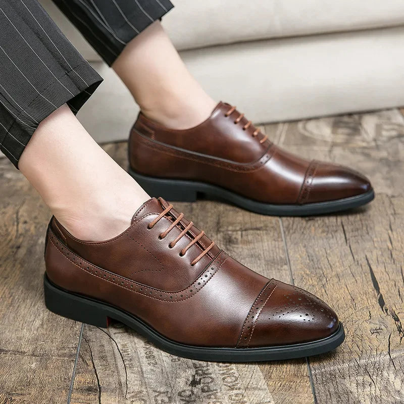 Black Fashionable Oxford Shoes Large Size Casual Business Leather Shoes Wedding Ceremony Shoes Carved Block Design Rubber Sole - Buy online at  Vibe In Cart.