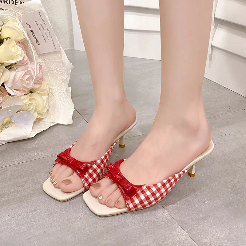 Design Shoes Retro Plaid Bow Sandals Kitten Heels French Style Peep Toe Shoes Mixed Color Sweet and Cute Women's Vocation Shoes - Buy online at  Vibe In Cart.