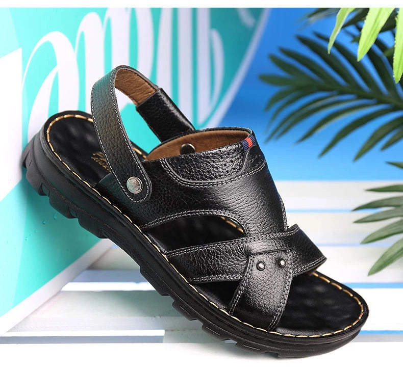Summer Men Leather Sandals Genuine Leather Non-slip Men Shoes Slippers Outdoor Thick-soled Beach Shoes Comfor Soft Men sandalias - Buy online at  Vibe In Cart.