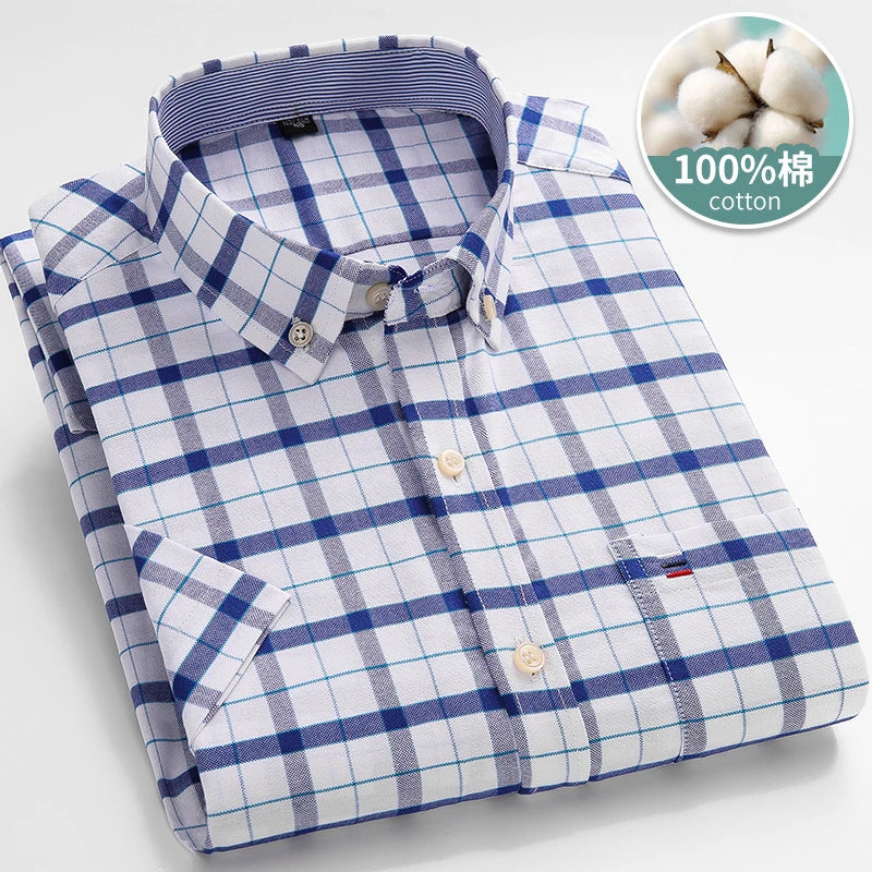 Larger Size 7XL 6XL Classic Men's Short Sleeve Shirt 100% Oxford Cotton Casual College Soft Plaid Stripe Solid Business Slim Fit - Buy online at  Vibe In Cart.