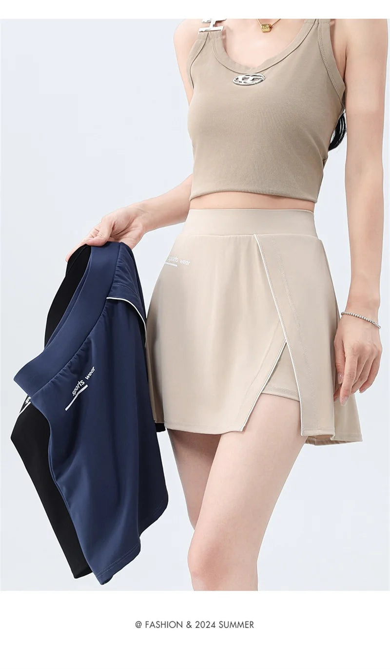 Aiithuug Side Split Golf Skirt with Build-in Shorts Tennis Skirt Short Running Workout Gym Pants Wide Waistband Tummy Control