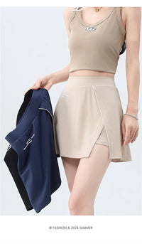 Aiithuug Side Split Golf Skirt with Build-in Shorts Tennis Skirt Short Running Workout Gym Pants Wide Waistband Tummy Control