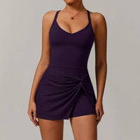 Women's Deep V Neck Tennis Dress with Built-in Bra and Shorts