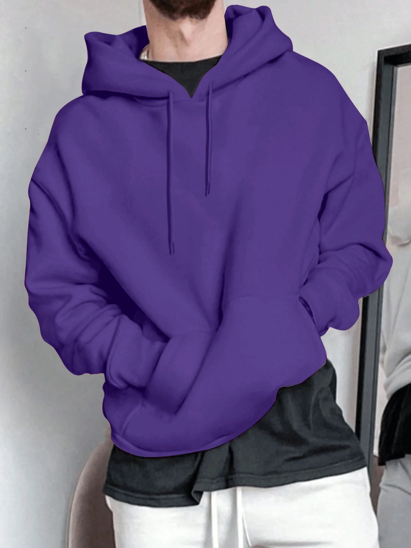 Regular Length Men's Hooded Knit Hoodie for Autumn and Winter Casual Wear