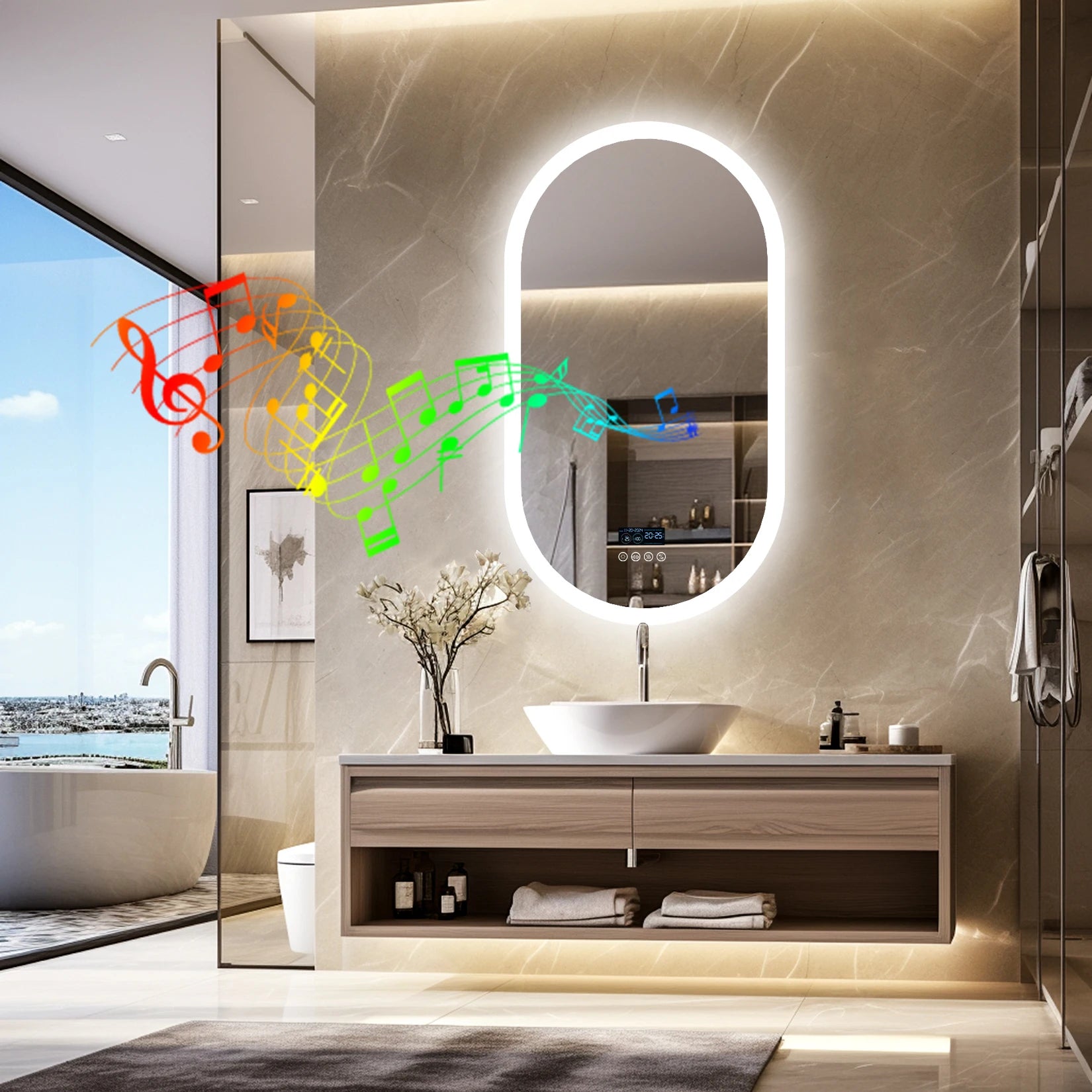 LUVODI Lighted Bluetooth Bathroom Mirror Led Backlit Illuminate Vanity Mirror with Time Date Display Anti-fog - Buy online at  Vibe In Cart.