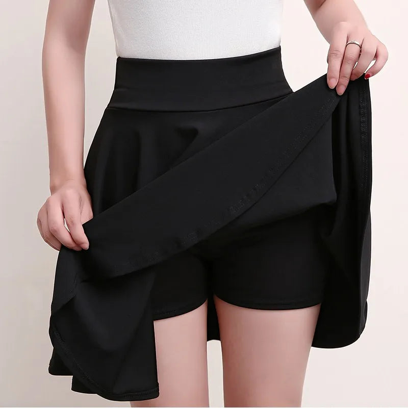 Women's Black Knee-Length Flared Pleated Loose Skirt