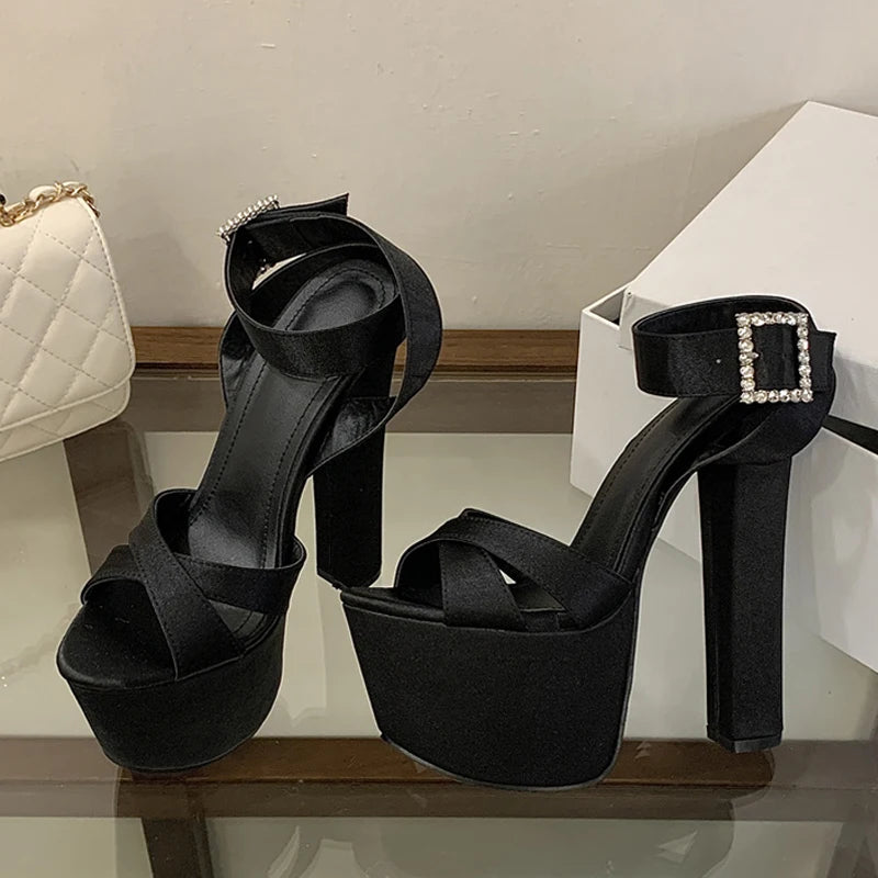 Liyke Summer Street Sexy 16CM Sandals Women Fashion Big Crystal Rhinestone Buckle Strap Chunky Platform High Heels Ladies Shoes - Buy online at  Vibe In Cart.