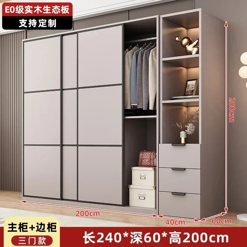 Modern Gray Wooden Wardrobe with Sliding Doors and Drawer