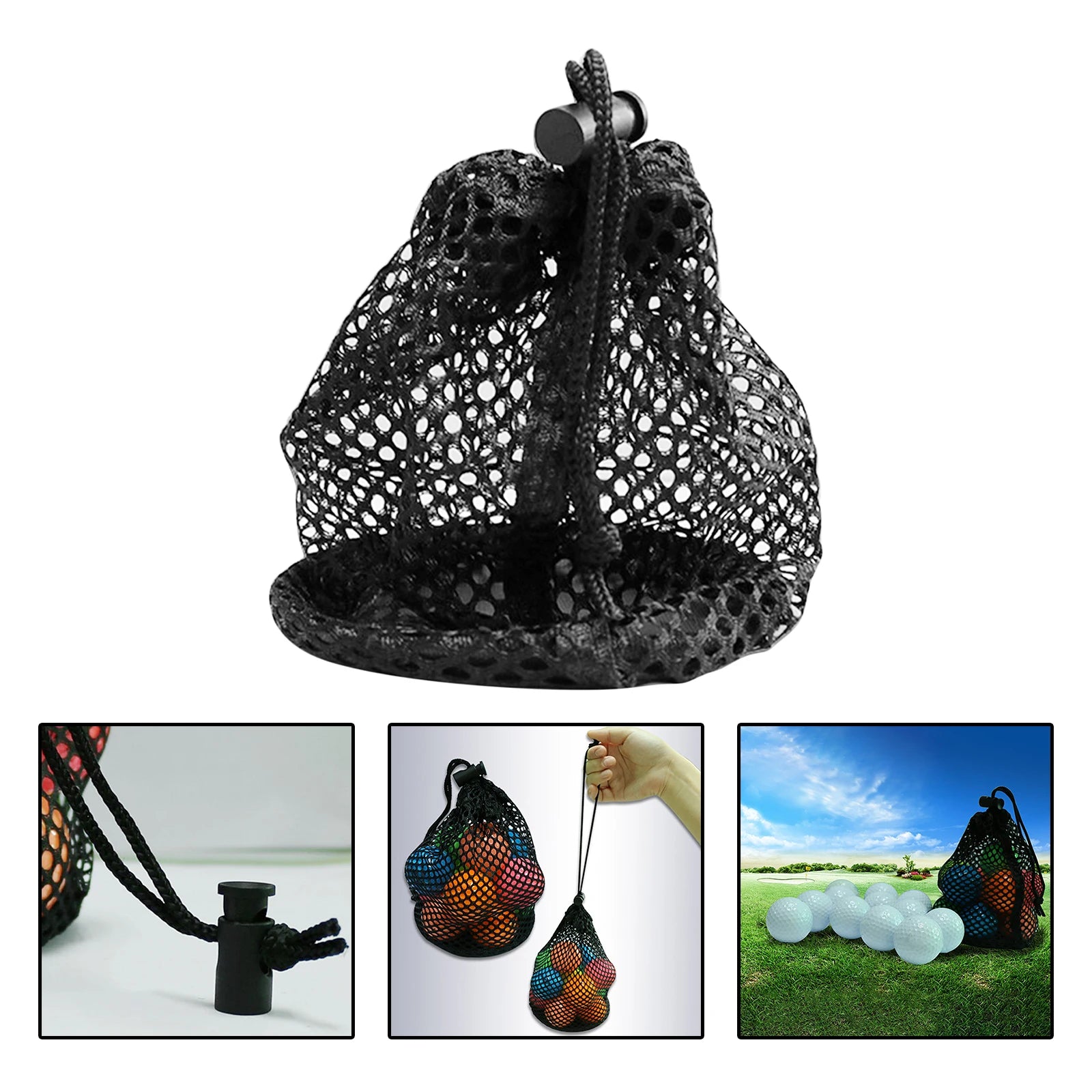 Mesh Storage Pouch for Golf and Tennis Balls with Hook