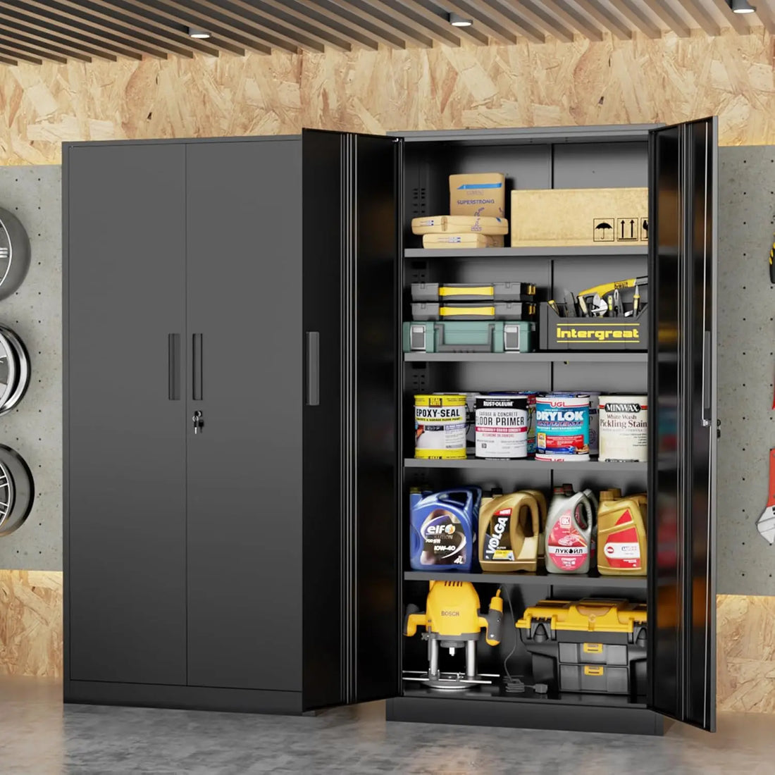71" H Garage Storage Cabinet with Wheels,Metal Cabinets with 4 Adjustable Shelves and 2 Locking Doors for Garage,Home,Office - Buy online at  Vibe In Cart.
