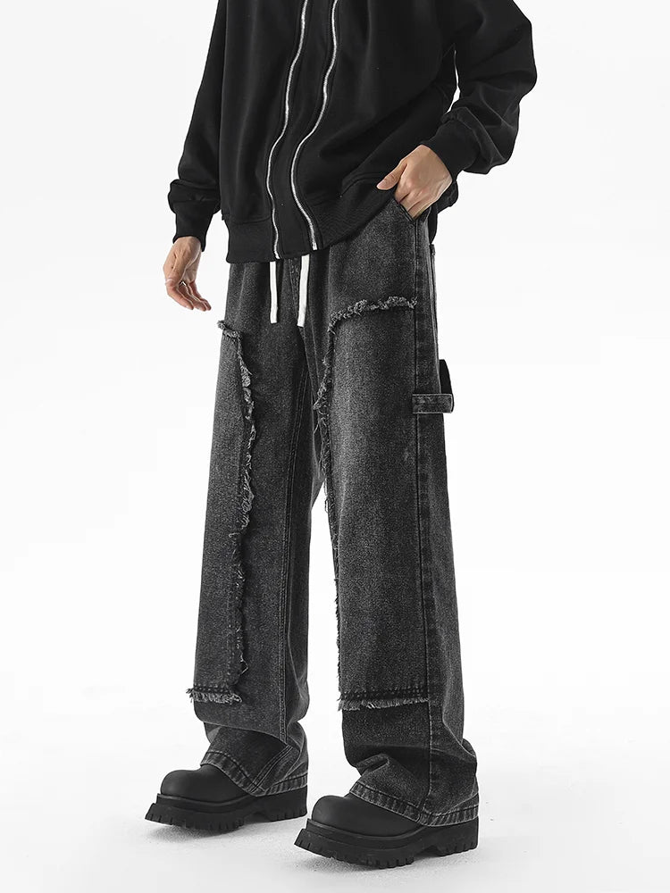 Men's Autumn Trendy Baggy Jeans Elastic Waist Washed Casual Denim Trousers Male High Street Fashion Wide Legs Straight Pants - Buy online at  Vibe In Cart.