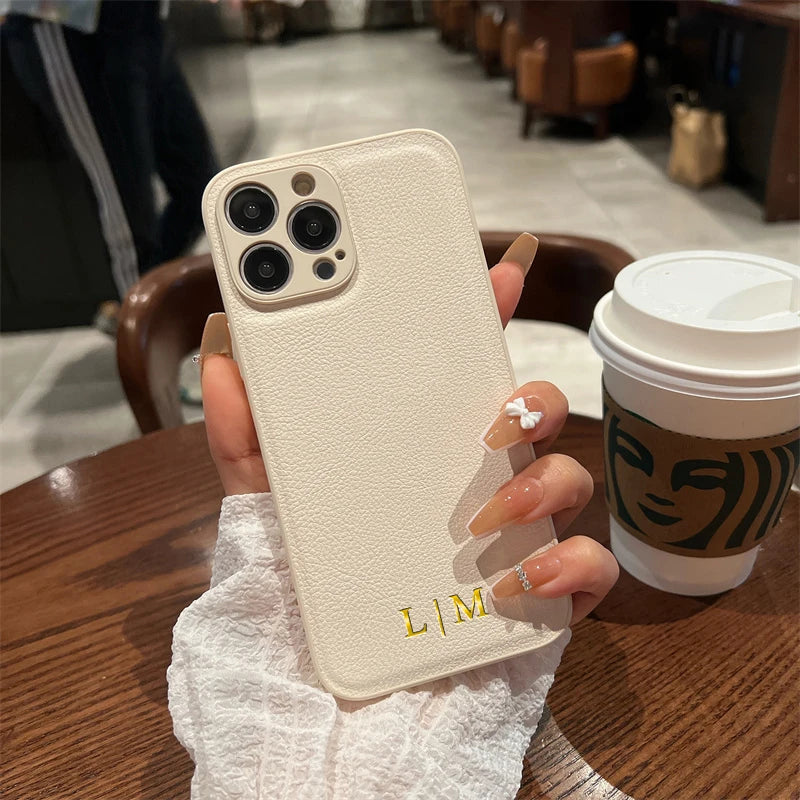 Personalized Leather Phone Case with Engraved Initials