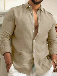 Men's Long Sleeve Cotton Polyester Solid Color Casual Shirt