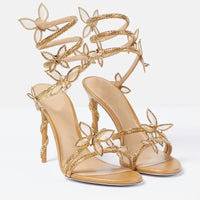 Luxury Crystal Embellished Butterfly Detail Women Sandals Sexy Coiled Strap Thin High heels Gladiator sandals Summer Party Shoes - Buy online at  Vibe In Cart.