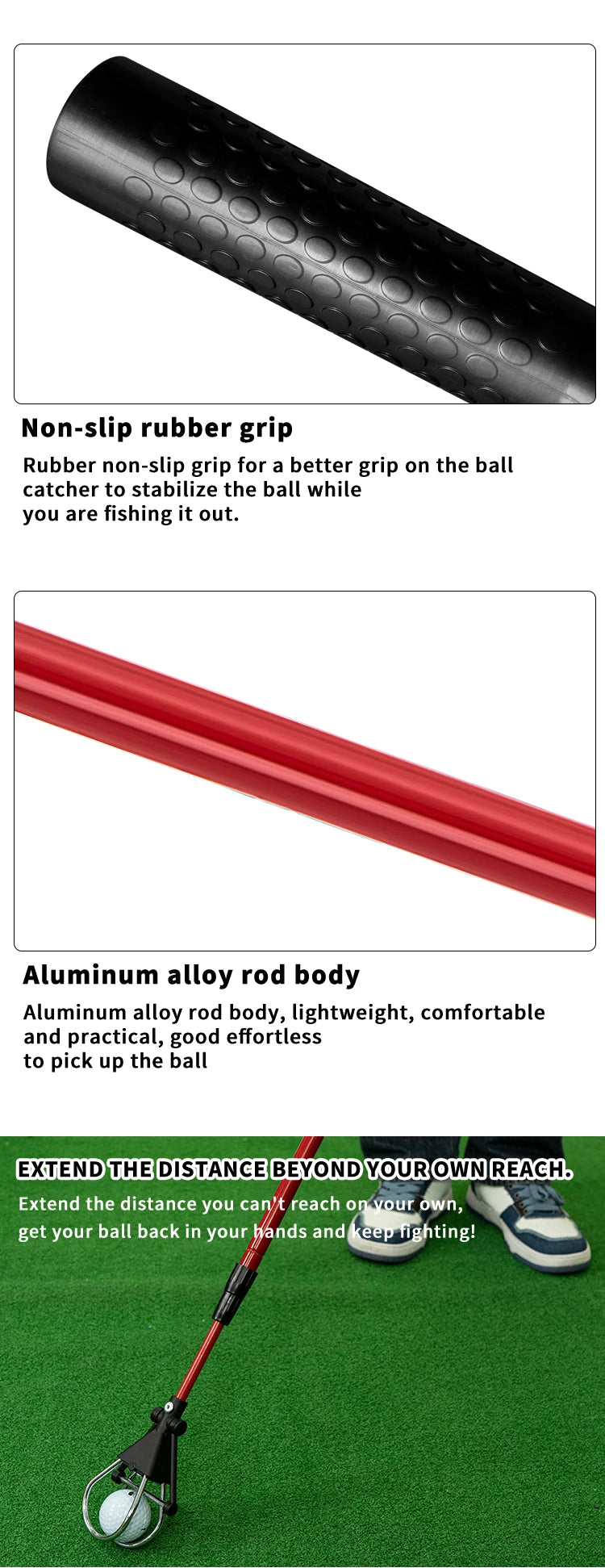 6FT/15FT Golf Ball Retriever, Telescopic Aluminum Pole, Durable and Lightweight, Easy to Use, Ideal for Quick Ball Retrieval - Buy online at  Vibe In Cart.