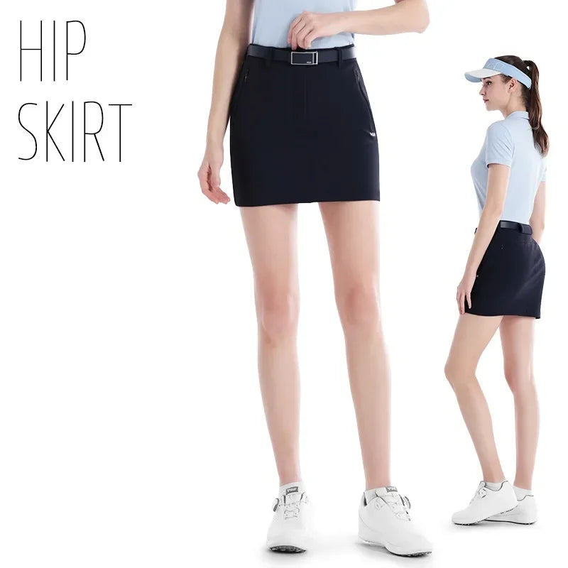 Pgm Golf Clothing Women's Short Skirt Breathable Quick Drying Sports Pencil Skirt Casual Zipper Pocket Skorts with Inner Shorts