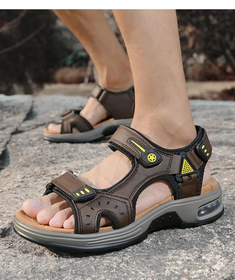 Men's Genuine Leather Breathable Beach Sandals Size 46