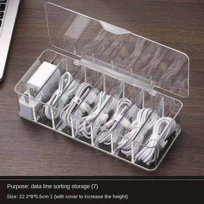 Transparent Plastic Storage Box for Data Cables with Divided Grids
